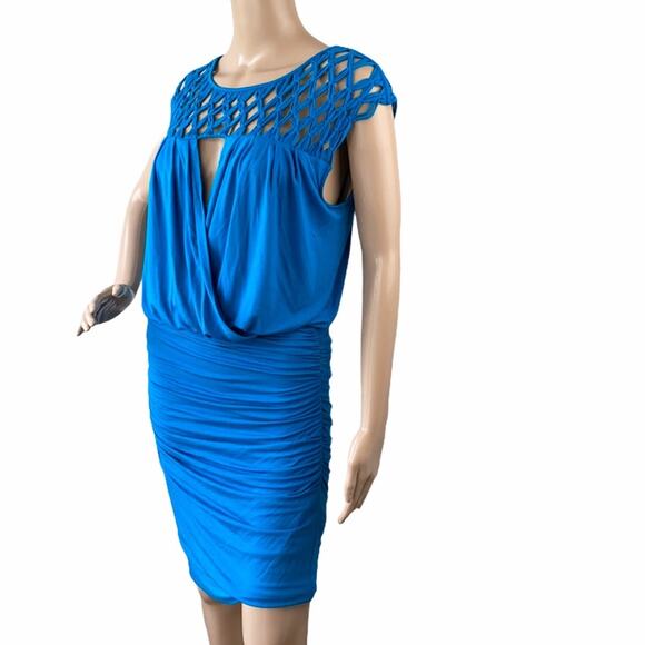 Anthropologie Plenty By Tracy Reece Women's Blue Macramé Pleated Bodycon Dress L - Picture 5 of 9